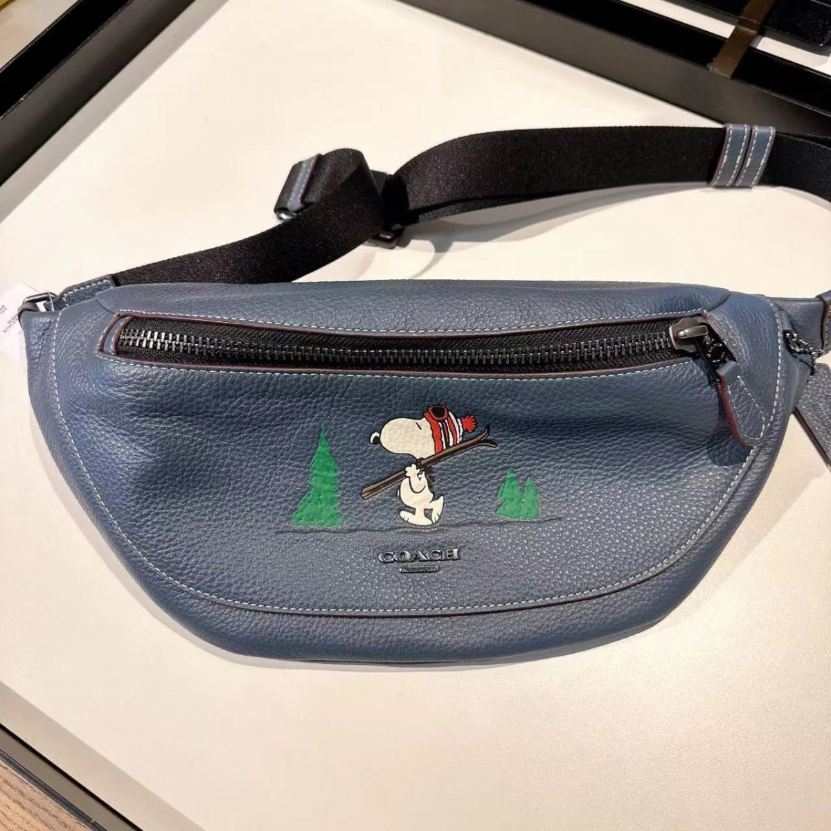 Coach CE618 Coach X Peanuts Warren Belt Bag With Snoopy Motif In Gunmetal/Denim Multi Coach CE618 Coach X Peanuts Warren Belt Bag With Snoopy Motif In Gunmetal/Denim Multi
